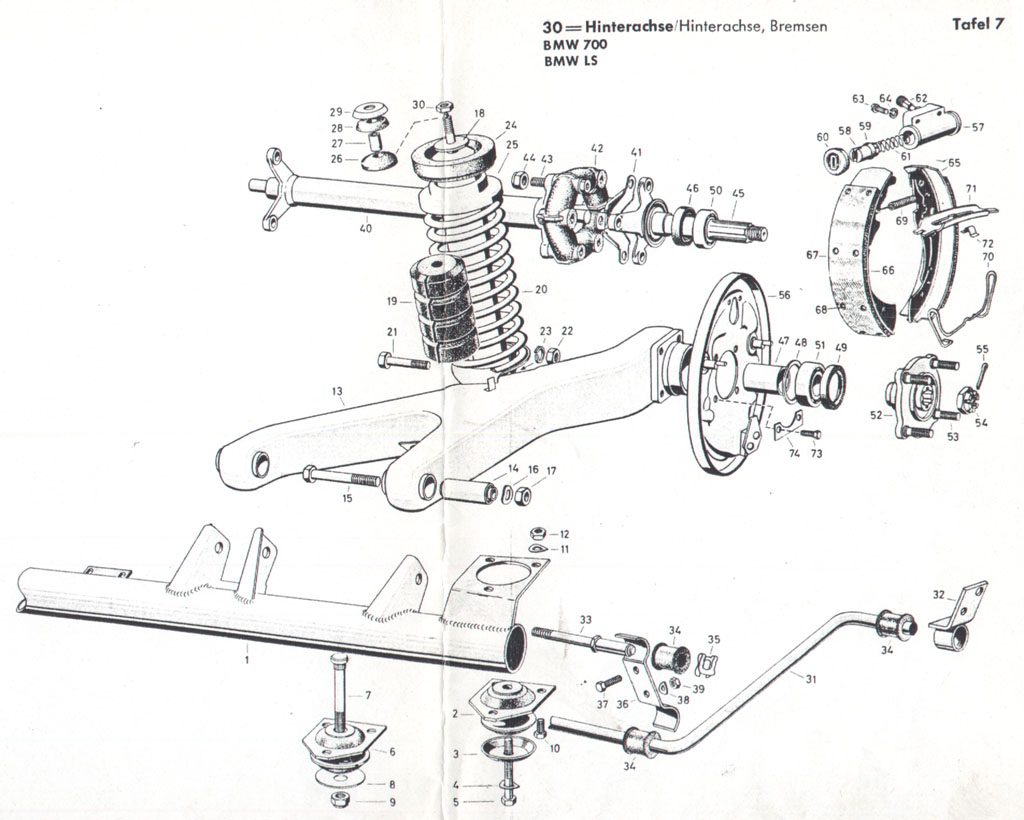 [Explosionszeichnung BMW 700 Hinterachse und Bremsen]